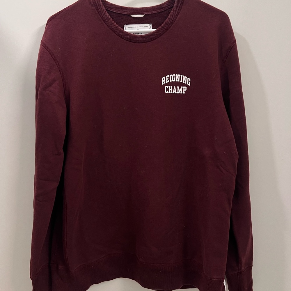 Reigning Champ Crewneck Sweatshirt in Burgundy with White Logo